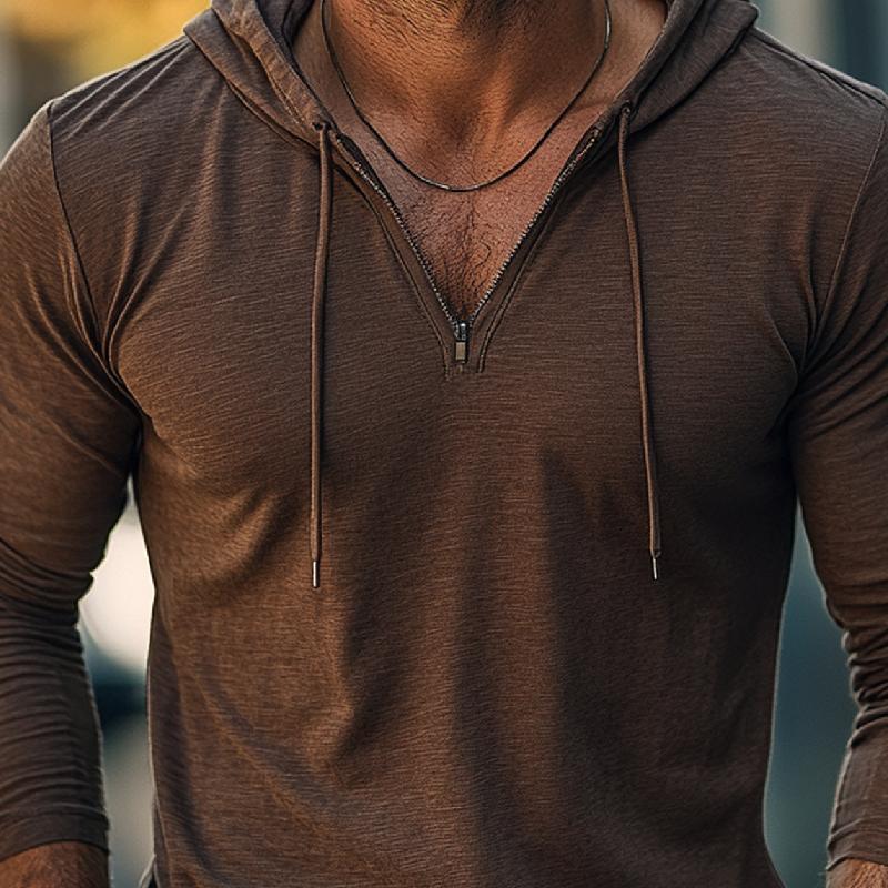 Men's Casual Zipper Hood Slim Fit Long Sleeve T-Shirt 69224120Y