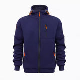 Men's Casual Solid Color Sports Multi-zip Pocket Hooded Sweatshirt Jacket 24304091Y