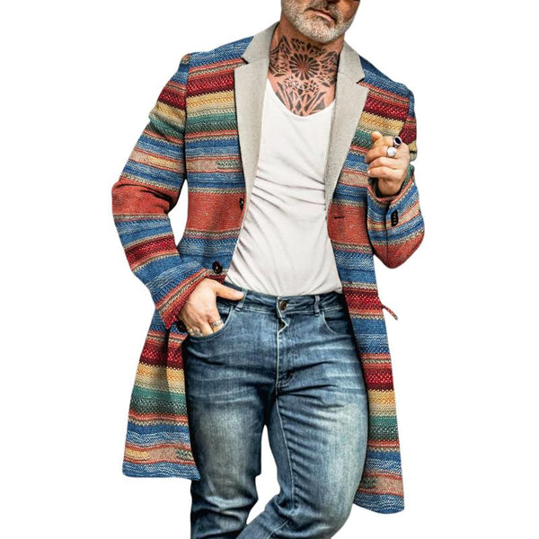 Men's Retro Casual Striped Printed Mid-Length Coat 20316317TO