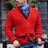Men's Vintage Color Block Striped Lapel Single-breasted Knit Cardigan 88246691Z