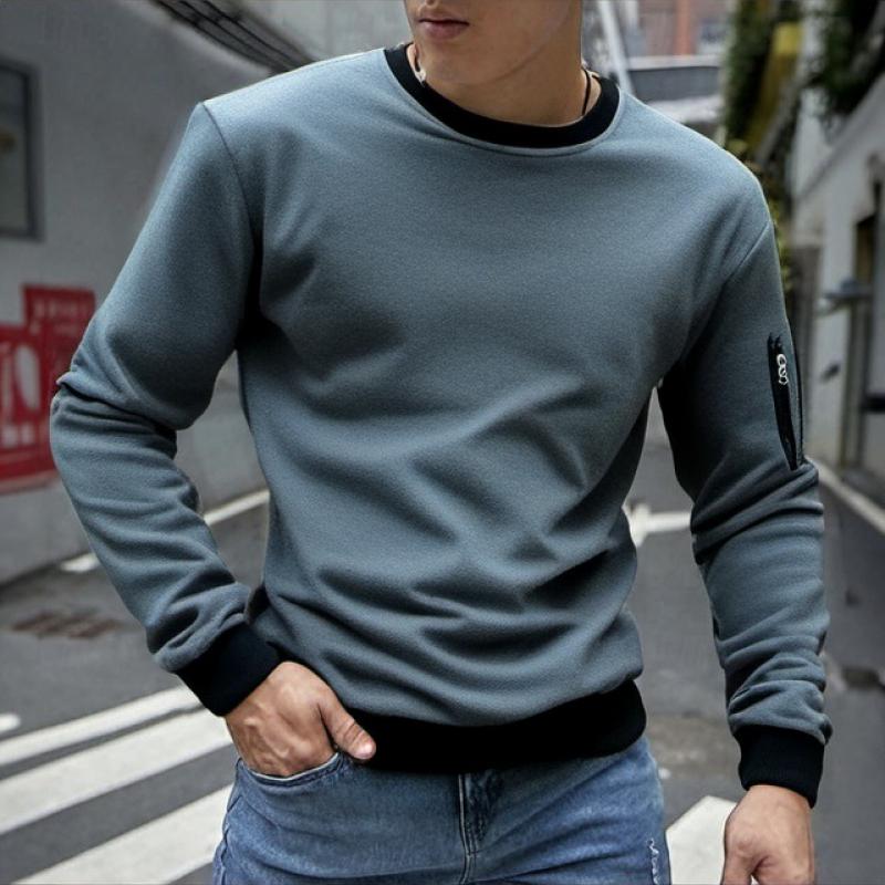 Men's Colorblock Polar Fleece Round Neck Long Sleeve Outdoor Casual Sweatshirt 17641777Z