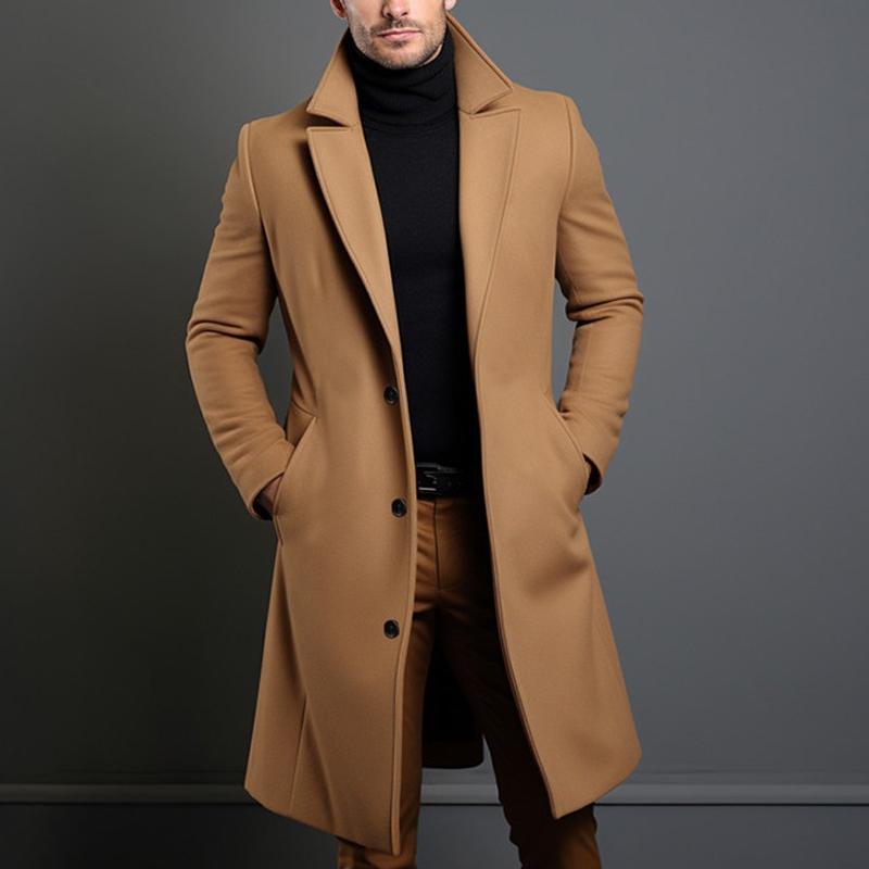 Men's Solid Notch Lapel Single-breasted Mid-length Coat 14523733Z