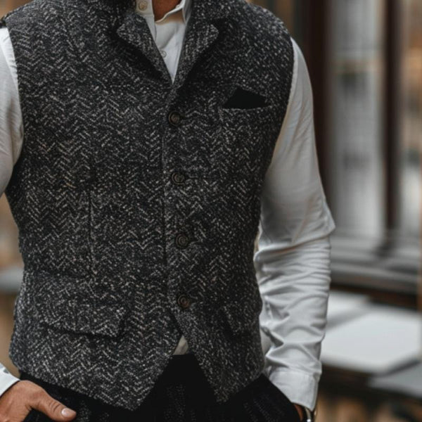 Men's Vintage Herringbone Lapel Suit Vest 36456506Y