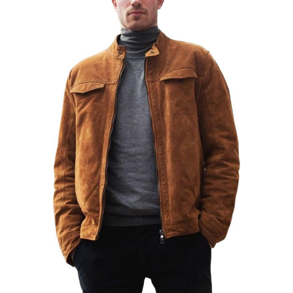 Men's Suede Snap Collar Zip-Up Jacket 12764929U