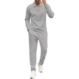 Men's Casual Jacquard Zipper Lapel Long Sleeve Polo Shirt Sports Pants Set 22827630M