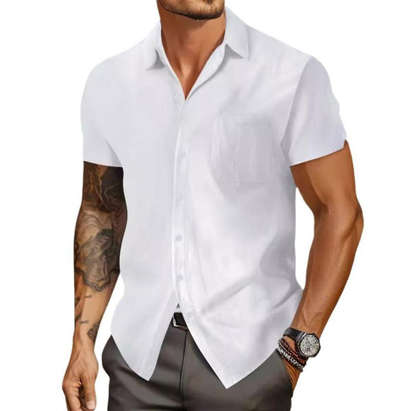 Men's Solid Lapel Breast Pocket Short Sleeve Shirt 84400188Z