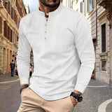 Men's Solid Cotton And Linen Henley Collar Long Sleeve Casual Shirt 47763988Z