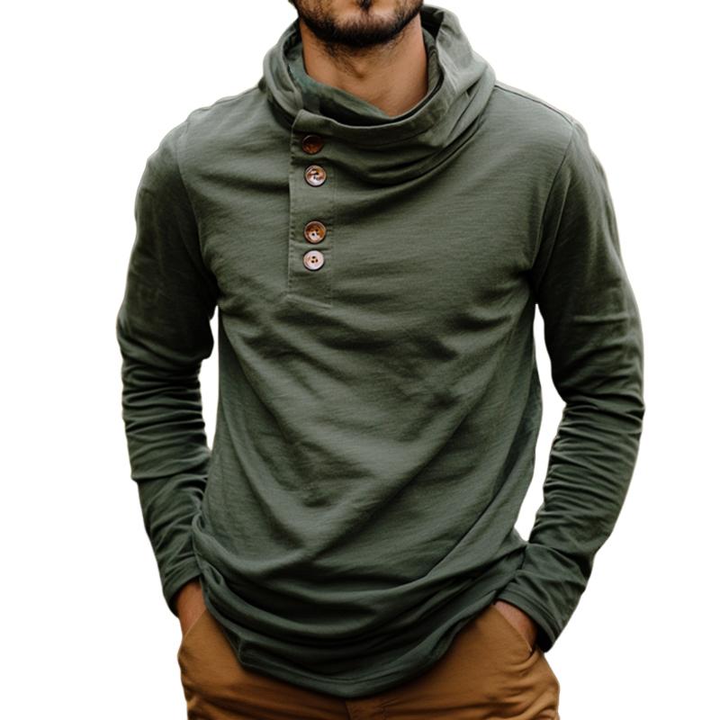 Men's Retro Casual Button Hooded Long Sleeve T-Shirt 69006680TO