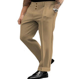 Men's Solid Color Stylish Button Straight Suit Pants 84104459X