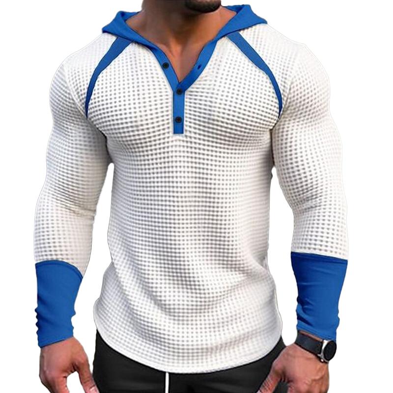 Men's Colorblock Waffle Hooded Raglan Sleeve Sweatshirt 30743489Z