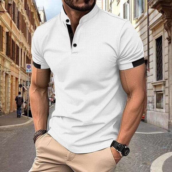 Men's Casual Color Block Stand Collar Short Sleeve T-Shirt 75439380M