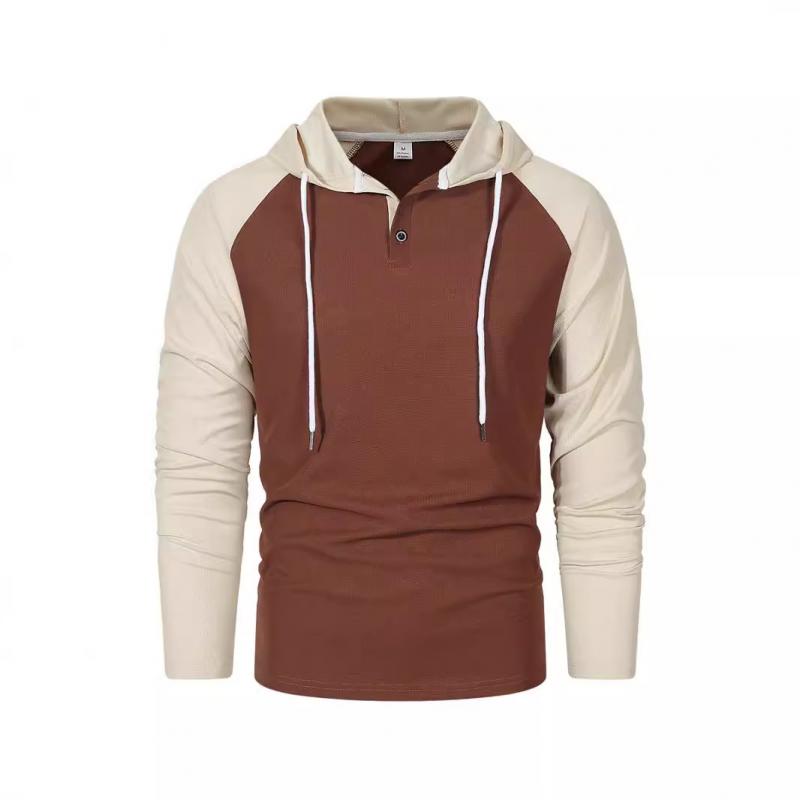 Men's Casual Colorblock Waffle Raglan Sleeve Hooded Long Sleeve T-Shirt 66075787Y