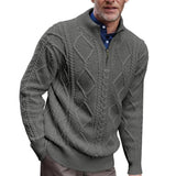 Men's Solid Cable Zipper Stand Collar Long Sleeve Sweater 33740267Z