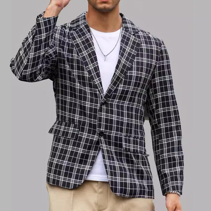 Men's Retro Casual Simple Plaid Pocket Blazer 14896861TO