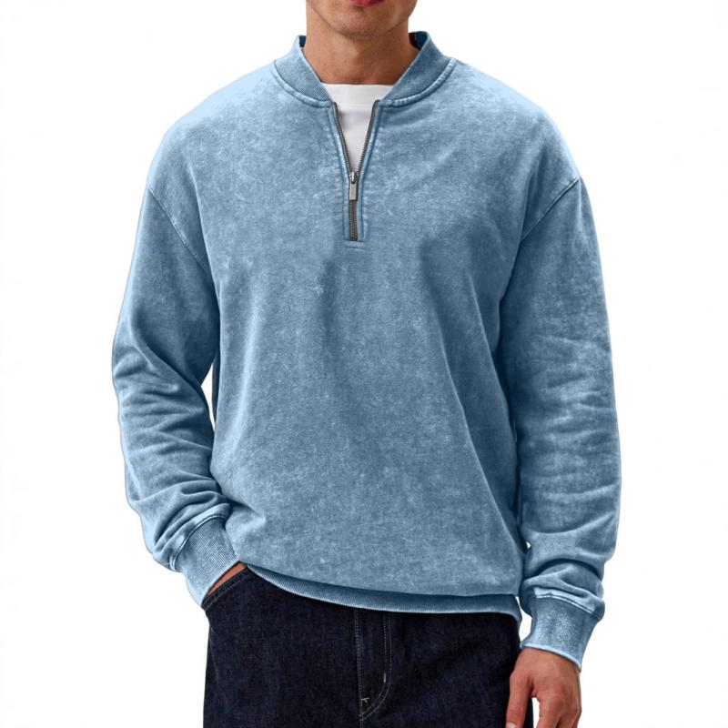 Men's Casual Solid Color Half Zip Round Neck Long Sleeve Sweatshirt 53916314Y