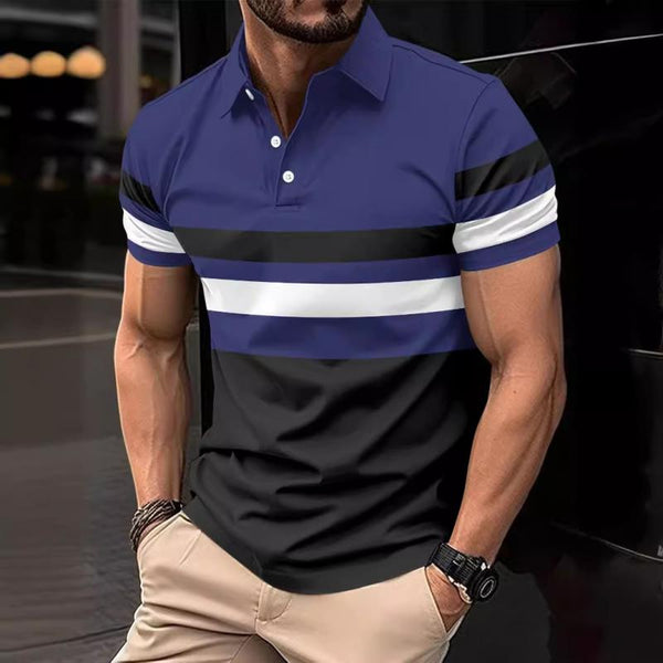 Men's Colorblock Striped Lapel Short Sleeve Polo Shirt 22257555Z