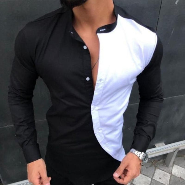 Men's Casual Stand Collar Colorblock Long Sleeve Shirt 82004148TO