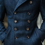 Men's Vintage Stand Collar Twill Cotton Double Breasted Slim Fit Coat 81991262M