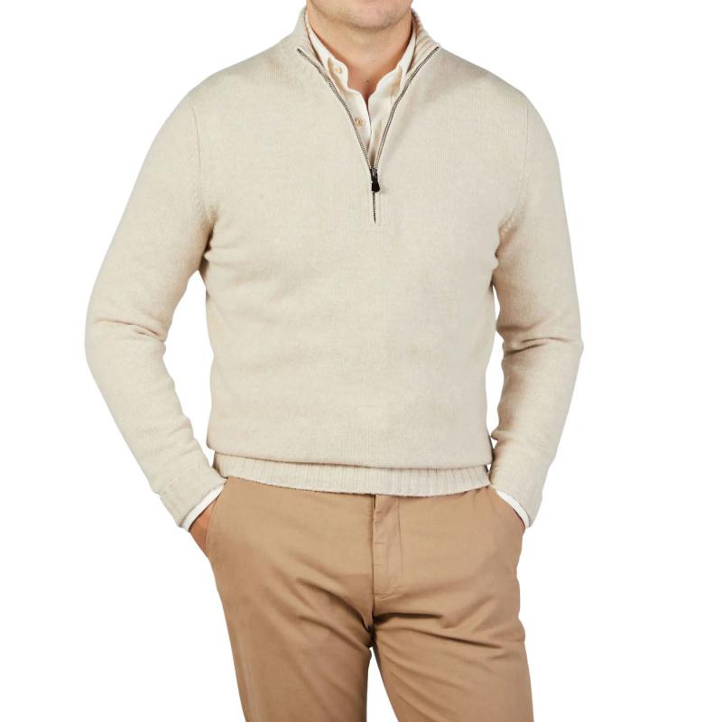 Men's Casual Solid Color Stand Collar Zipper Pullover Knitted Sweater 41111864M