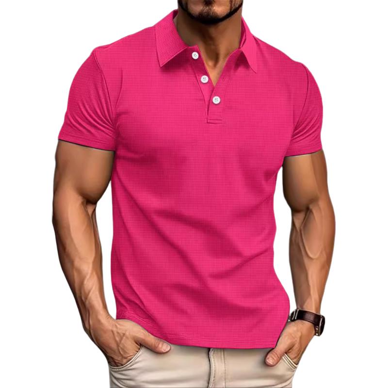 Men's Casual Waffle Lapel Button-Down Short Sleeve Polo Shirt 21824374M