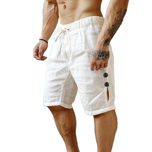 Men's Casual Linen Button Drawstring Shorts 90323563Y