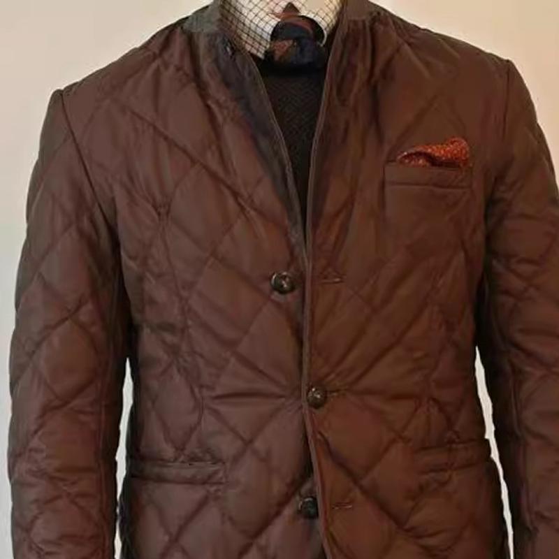 Men's Solid Color Stand Collar Single Breasted Padded Coat 02097396Z