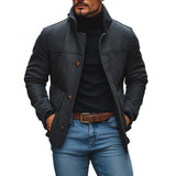 Men's Vintage Wool Blend Stand Collar Single Breasted Loose Short Coat 54423648M