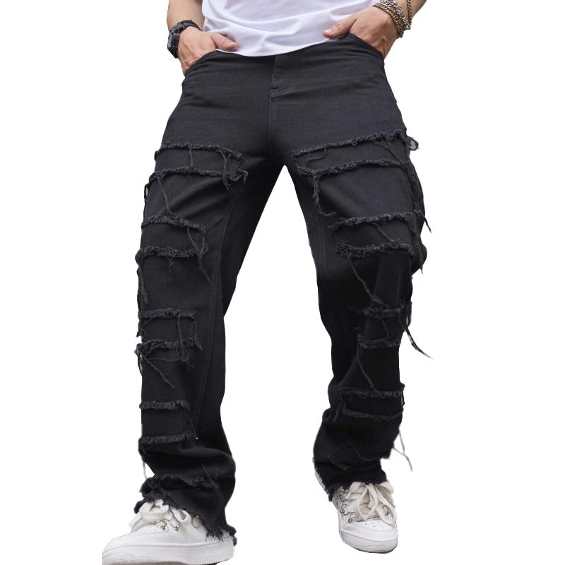 Men's Solid Loose Straight Distressed Jeans 76549891Z