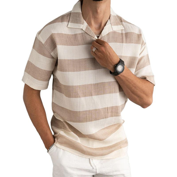 Men's Casual Solid Color Lapel Striped T-Shirt 71232750TO