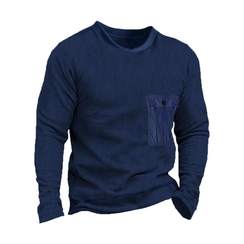 Men's Retro Casual Polar Fleece Pocket Crew Neck Sweatshirt 46881538TO