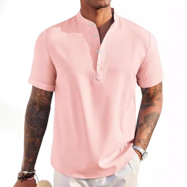 Men's Solid Henley Collar Short Sleeve Casual Shirt 22186949Z