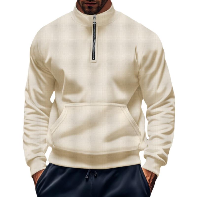 Men's Solid Color Waffle Short High Collar Long Sleeve Sweatshirt 92308151Z