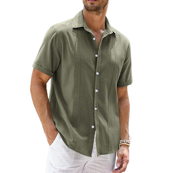 Men's Solid Lapel Short Sleeve Single Breasted Shirt 03294354Z