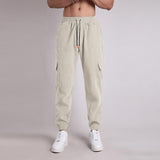 Men's Cotton Solid Stitching Elastic Waist Fitness Sports Pants 56102822Z