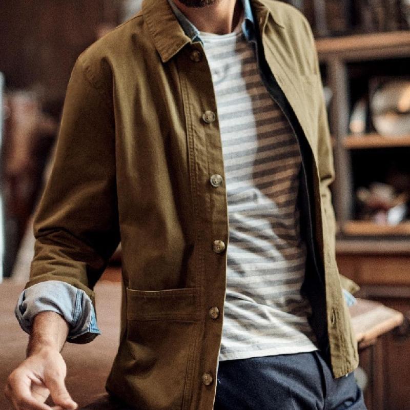 Men's Casual Outdoor Canvas Multi-pocket Lapel Loose Jacket 77490111M