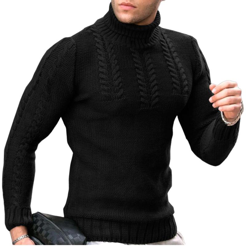 Men's Retro Casual Solid Color Turtleneck Knitted Sweater 36787209TO