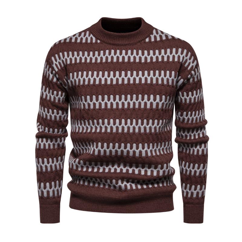 Men's Fashion Contrast Jacquard Round Neck Pullover Knitted Sweater 13556024M