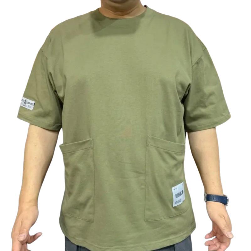 Men's Soild Color Loose Pockets Round Neck Short Sleeve T-shirt 61821152Z