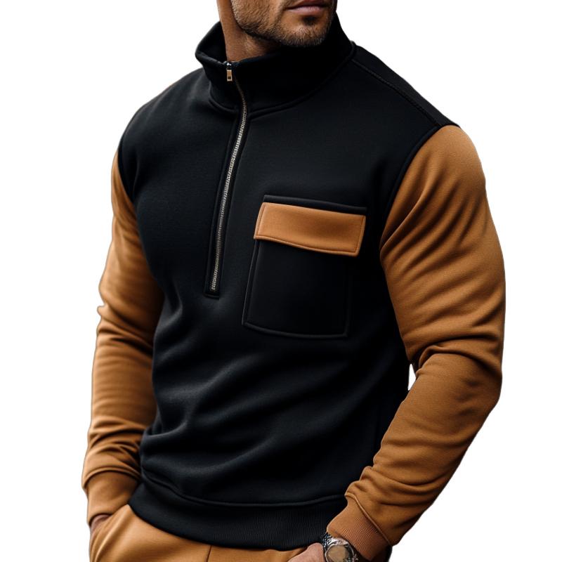 Men's Retro Casual Colorblock Stand Collar Zipper Sweatshirt 20501489TO