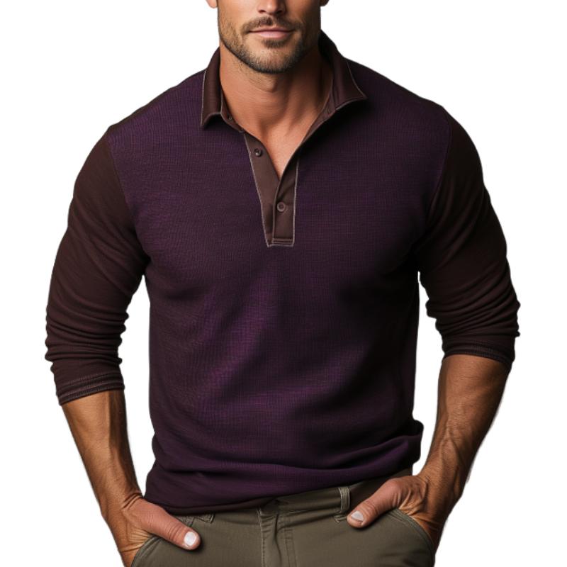 Men's Casual Long Sleeve Ribbed Knit Polo Shirt 94274949F