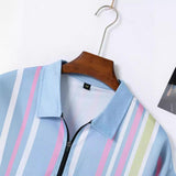 Men's Striped Print Short Sleeve Polo Shirt and Shorts Set 68148622Y