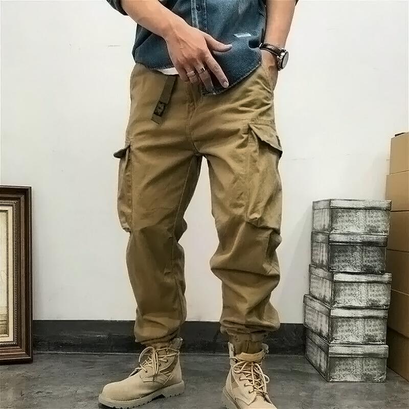 Men's Solid Color Loose Cotton Cargo Pants 41844598Z