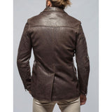 Men's Vintage Textured Leather Lapel Large Pocket Blazer 67923793Y