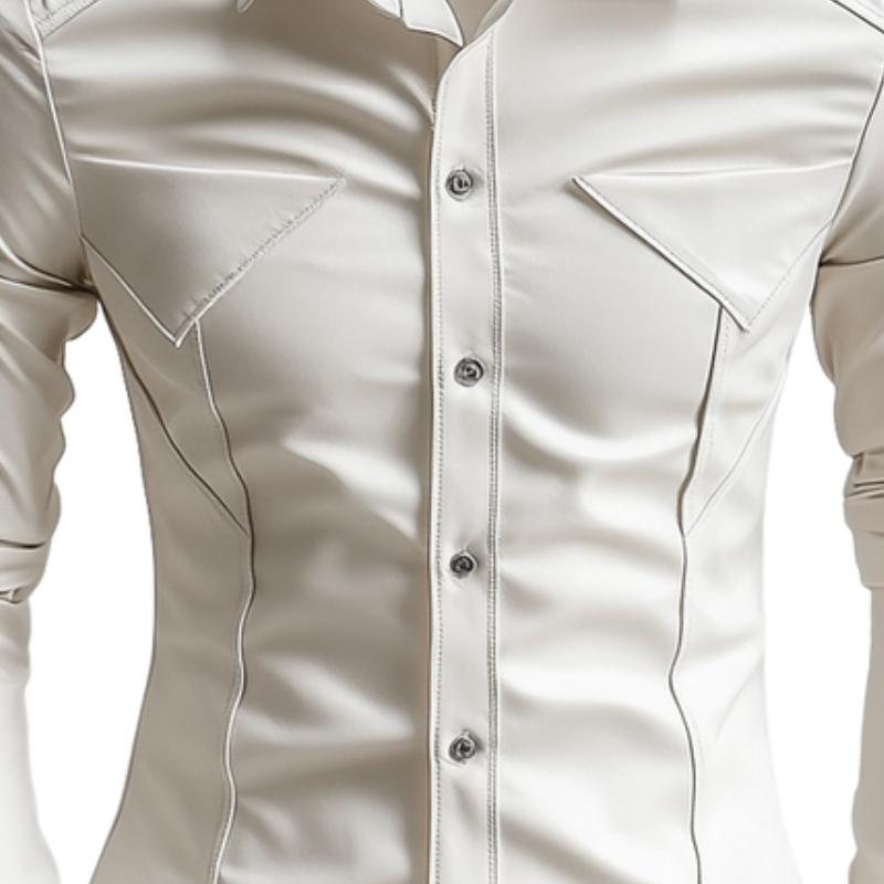 Men's Classic Edgy Slim Lapel Long Sleeve Leather Shirt 80889750F