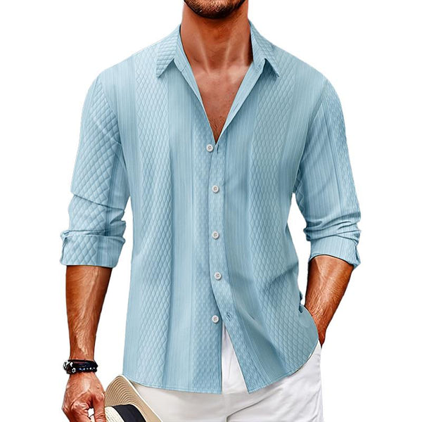 Men's Solid Color Textured Lapel Long Sleeve Shirt 28889733Z