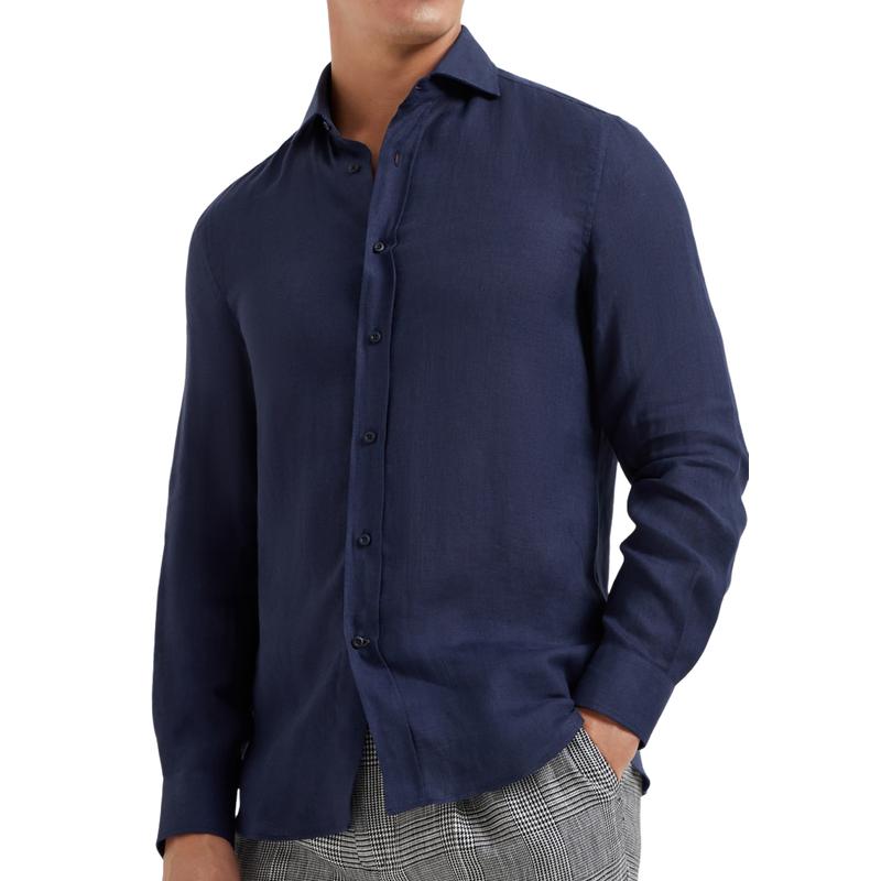 Men's Casual Lapel Single-breasted Slim-fit Long-sleeved Shirt 73372030F