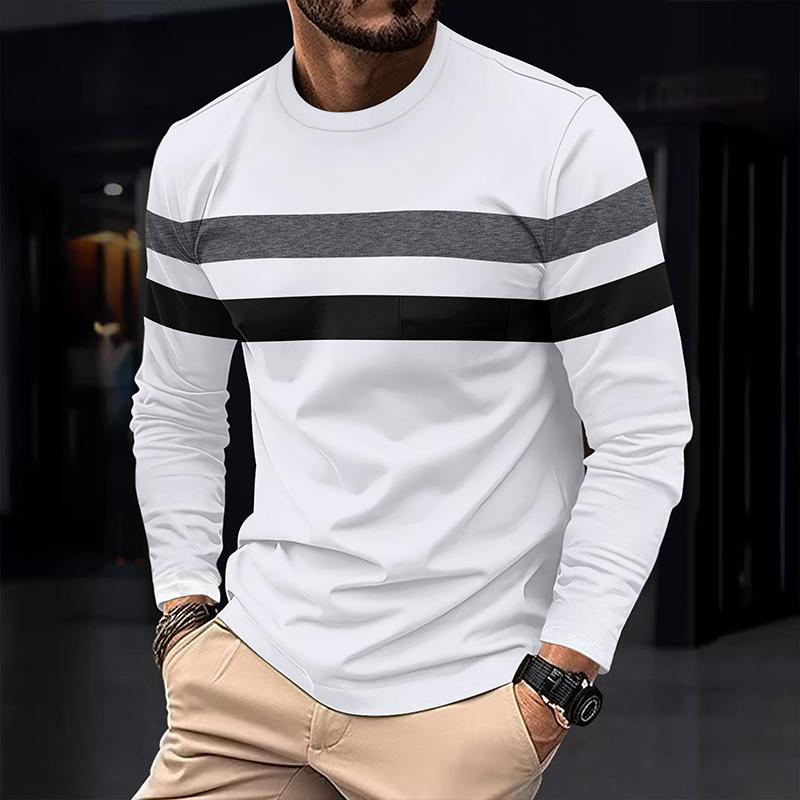 T-shirt casual a maniche lunghe con scollo rotondo e righe colorblock da uomo 16659355Z