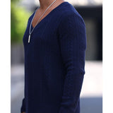 Men's Solid Color Knitted V-Neck Sweater 00387998Y