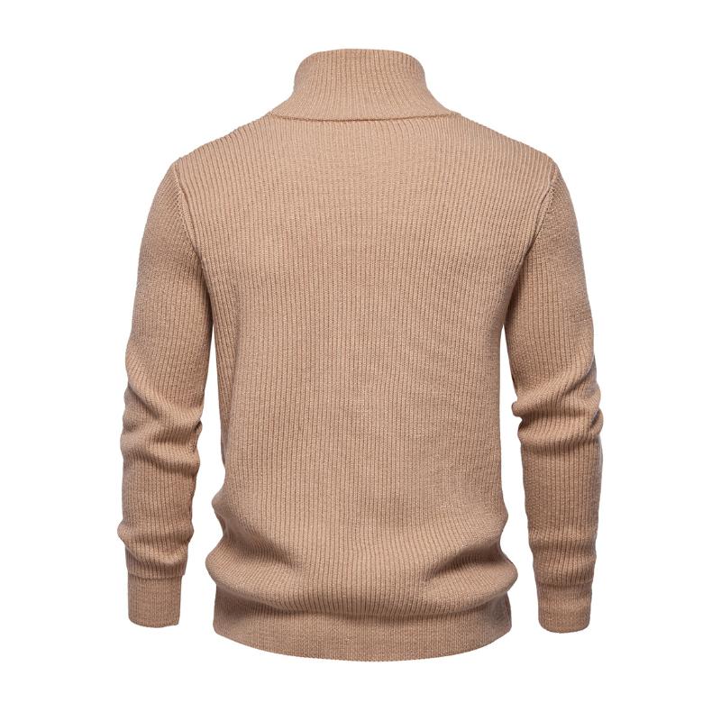 Men's Casual Solid Color Turtleneck Zipper Slim Fit Knit Cardigan 00296441M