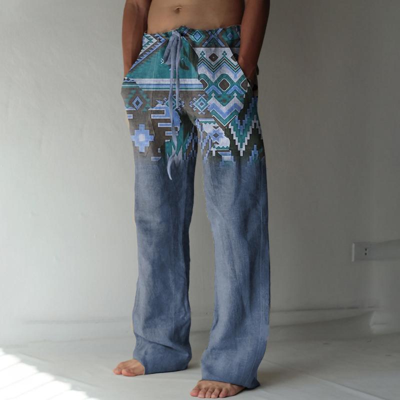 Men's Ethnic Print Loose Elastic Waist Trousers 20143883Z